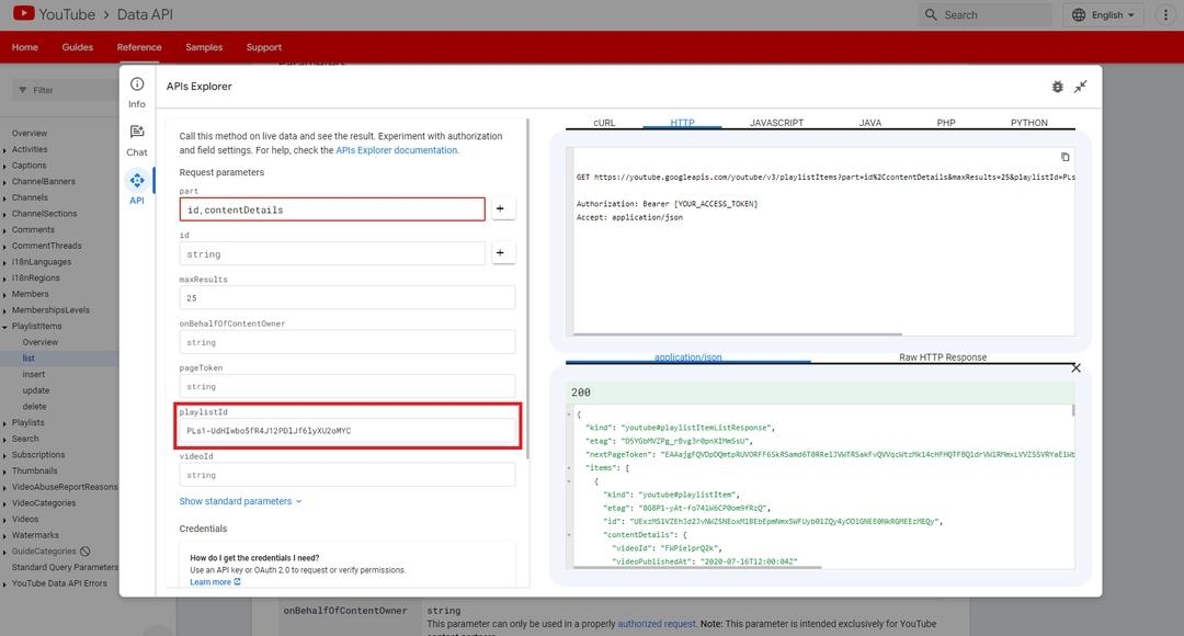 YouTube Playground Adding API Key