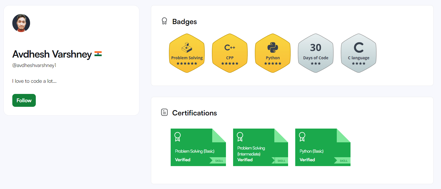 Avdhesh Varshney's Hacker Rank Profile